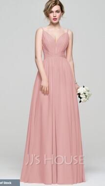 JJ'S House Blush A-Line V-neck Floor-Length Chiffon Bridesmaid Dress Women's 4